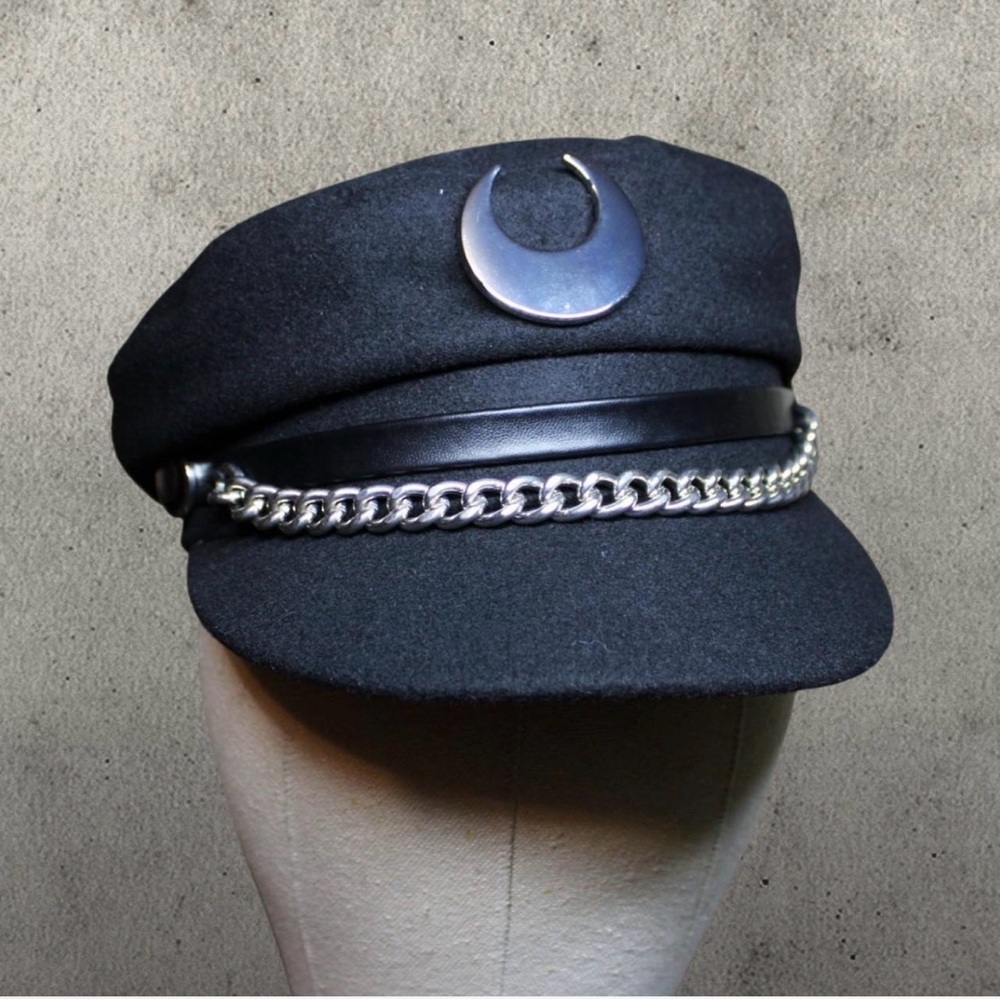 Killstar Black Hat with Silver Chain and Crescent